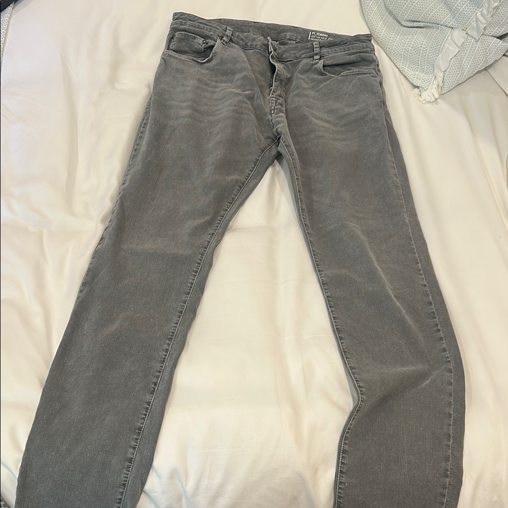Gray Straight-Leg Jeans with Distressed Details